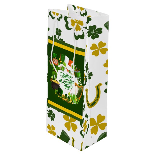 Happy St. Patrick's Day Geschenktasche Geschenktüte Für Weinflaschen (Vorderseite Schrägansicht)