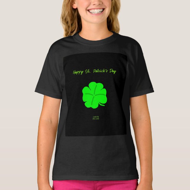 Happy St. Patrick's Day Girls Black Basic T Shirt (Vorderseite)