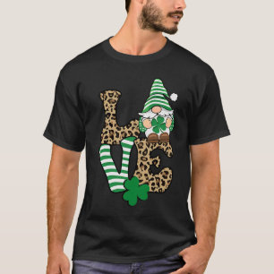 Happy St Patricks Day Gnome Graphic LIEBE Leopard T-Shirt