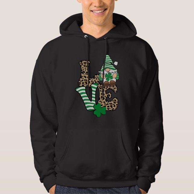 Happy St Patricks Day  Gnome Graphic LOVE Leopard  Hoodie (Vorderseite)