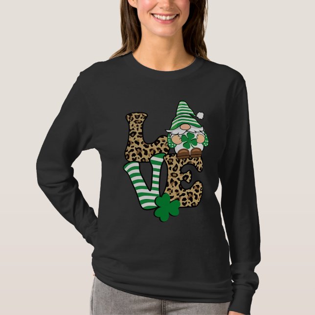 Happy St Patricks Day  Gnome Graphic LOVE Leopard  T-Shirt (Vorderseite)