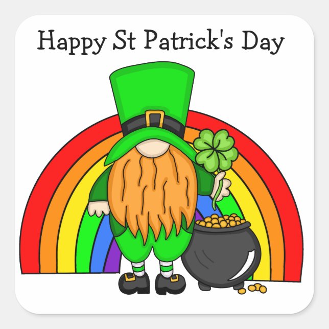 Happy St Patrick's Day | Gnome Leprechaun Quadratischer Aufkleber (Vorderseite)