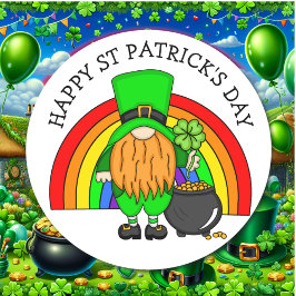 Happy St Patrick's Day | Gnome Leprechaun Runder Aufkleber