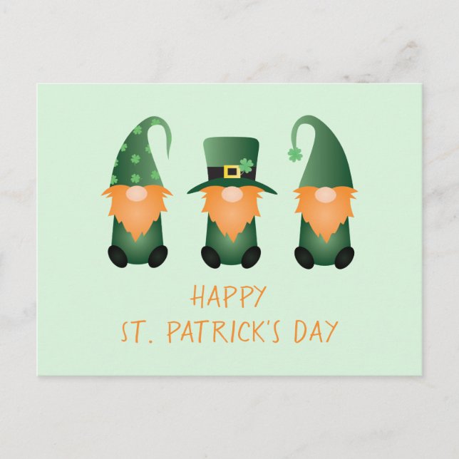 Happy St Patricks Day Gnomes Green Orange Postcard Postkarte (Vorderseite)