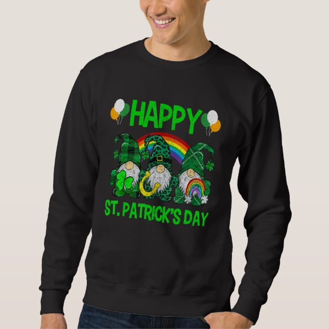 Happy St Patricks Day Gnomes Leopard Irish Shamroc Sweatshirt (Vorderseite)