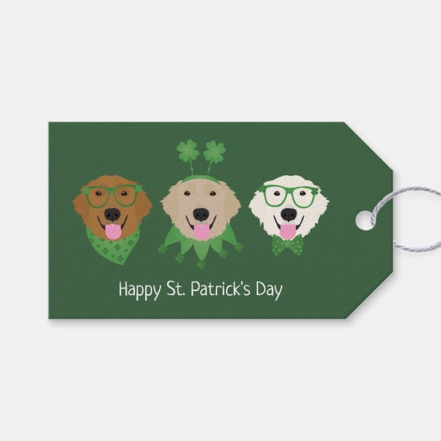 Happy St Patricks Day Golden Retriever Hunde Geschenkanhänger (Vorderseite (Horizontal))