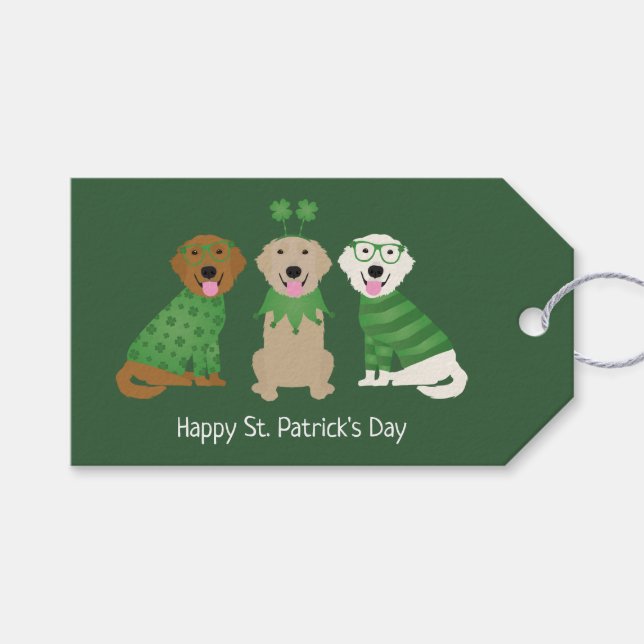 Happy St Patricks Day Golden Retriever Hunde Geschenkanhänger (Vorderseite (Horizontal))