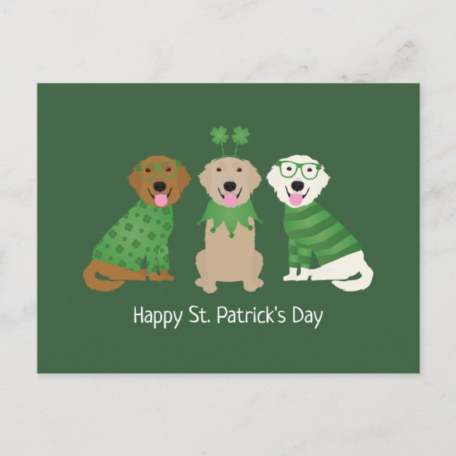 Happy St Patricks Day Golden Retriever Hunde Postkarte (Vorderseite)