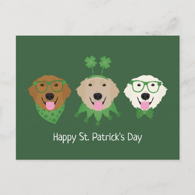 Happy St Patricks Day Golden Retriever Hunde Postkarte (Vorderseite)