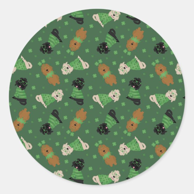 Happy St Patricks Day Goldendoodle Hunde Runder Aufkleber (Vorderseite)