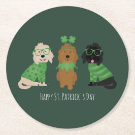 Happy St Patricks Day Goldendoodle Hunde Runder Pappuntersetzer