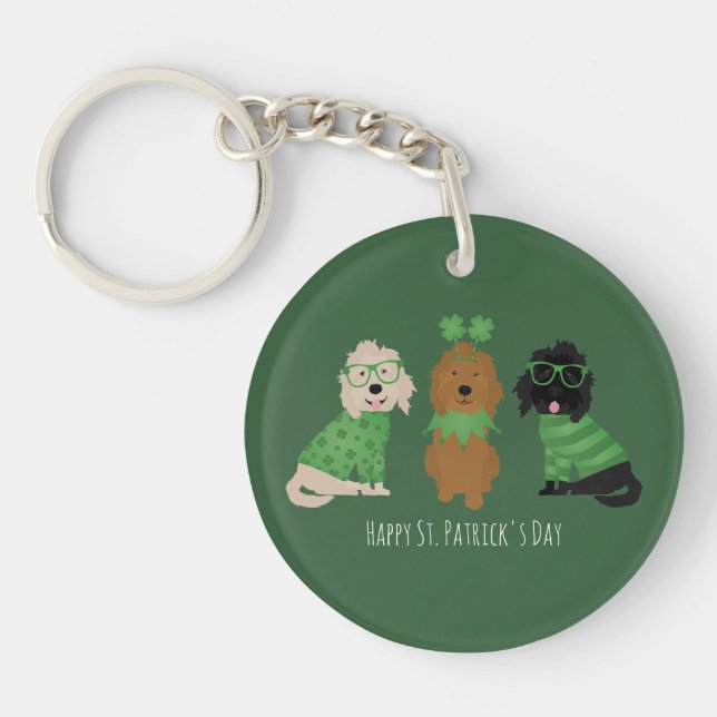 Happy St Patricks Day Goldendoodle Hunde Schlüsselanhänger (Vorderseite)