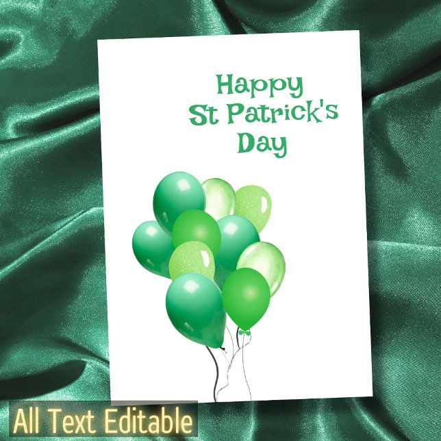 Happy St Patricks Day Green Balloon Typografie Karte (Von Creator hochgeladen)
