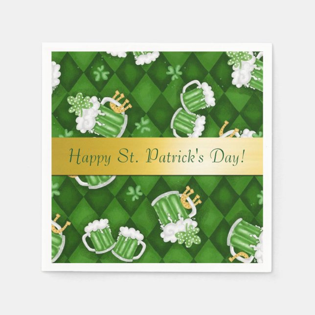 Happy St. Patrick's Day Green Beer Napkins Serviette (Vorderseite)