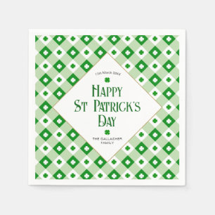 Happy St Patrick's Day Green Clover Karierter Name Serviette