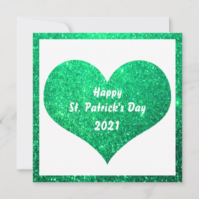 Happy St Patrick's Day Green Glitzer Herz Niedlich Karte (Vorderseite)