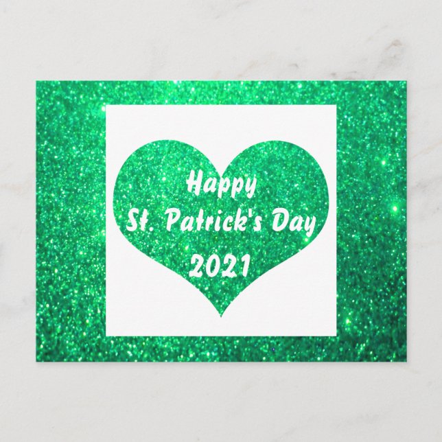 Happy St Patrick's Day Green Glitzer Herz Niedlich Postkarte (Vorderseite)