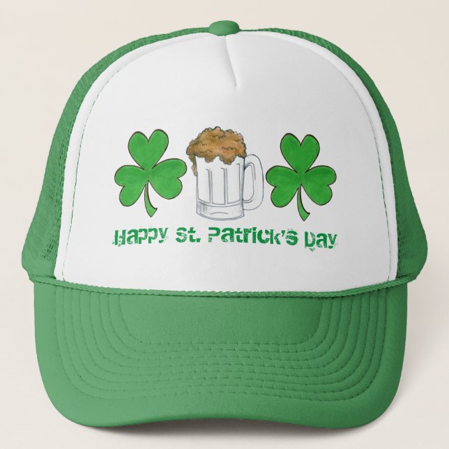 Happy St. Patrick's Day Green Kleeblatt Beer Truckerkappe (Vorderseite)