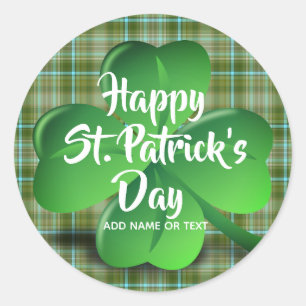 Happy St Patricks Day Green Kleeblatt Personalisie Runder Aufkleber