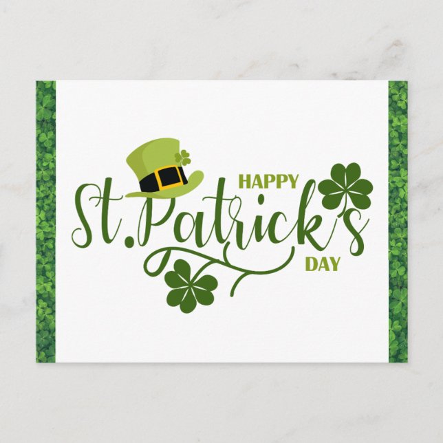 Happy St Patricks Day Green Kleeblatt Postkarte (Vorderseite)