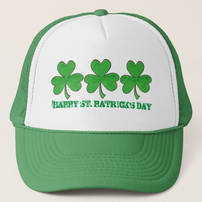 Happy St. Patrick's Day Green Kleeblatt Truckerkappe (Vorderseite)