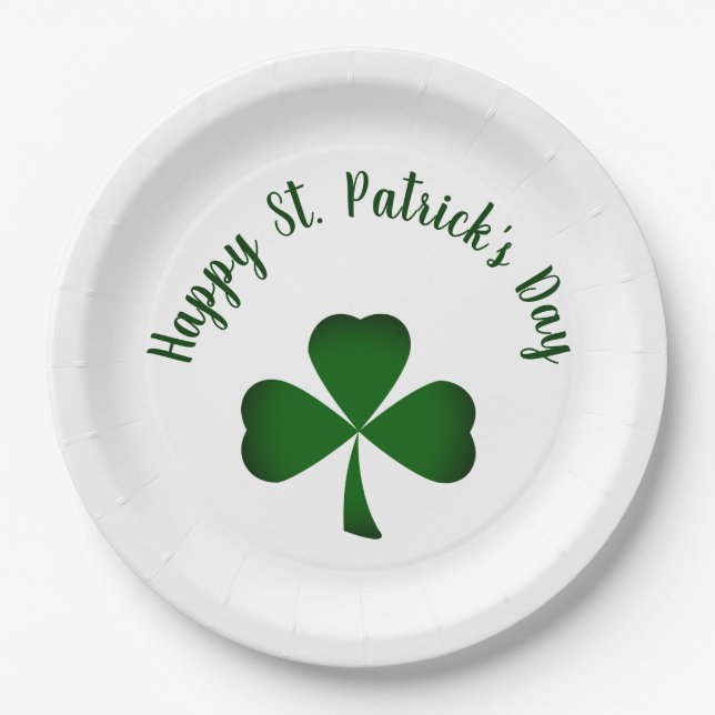 Happy St. Patrick's Day Green Kleeblatt Typografie Pappteller (Vorderseite)