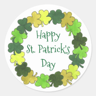 Happy St. Patrick's Day Green Kleeblatt Wreath Runder Aufkleber