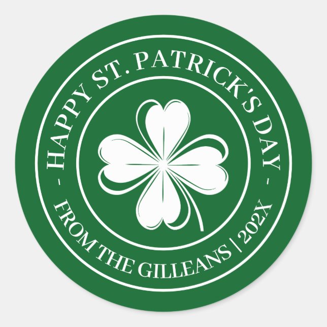 Happy St. Patrick's Day Green Kleeblatts Familie Runder Aufkleber (Vorderseite)