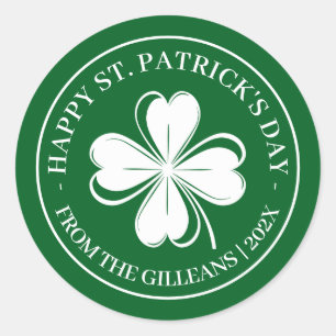 Happy St. Patrick's Day Green Kleeblatts Familie Runder Aufkleber