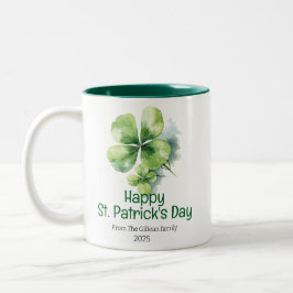 Happy St. Patrick's Day Green Kleeblatts Familie Zweifarbige Tasse