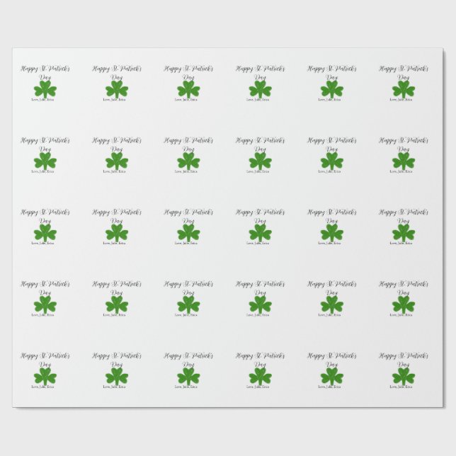 Happy St. Patrick's day green shamrock name  Geschenkpapier (Flach)