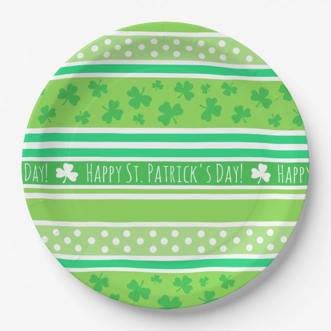 Happy St. Patrick's Day Green Streifen Pappteller (Vorderseite)