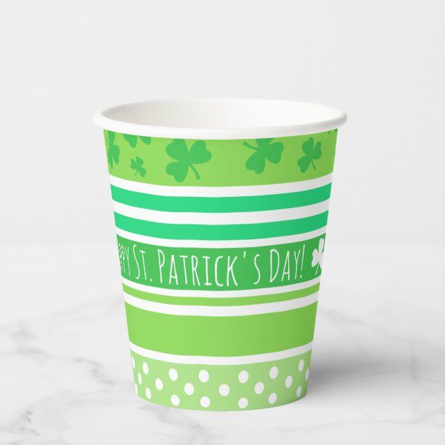 Happy St Patrick's Day Green Stripes Pappbecher (Vorderseite)