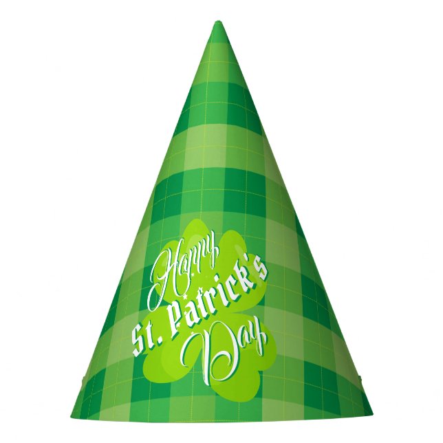 Happy St. Patrick's Day Green Tartan Lucky Clover Partyhütchen (Vorderseite)