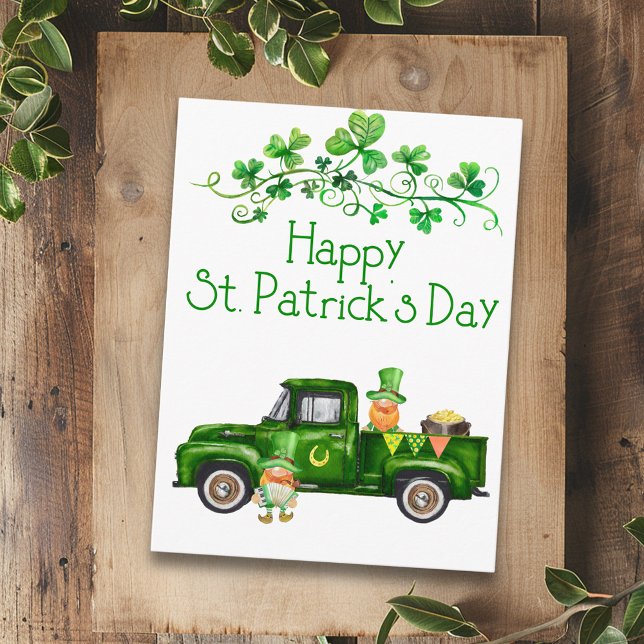 Happy St. Patrick's Day Green Truck Gnomes Postkarte (Von Creator hochgeladen)