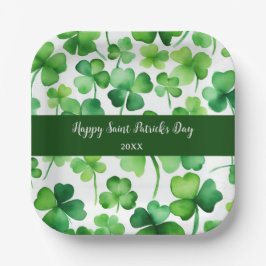 Happy St Patricks Day Green Watercolor Kleeblatt Pappteller
