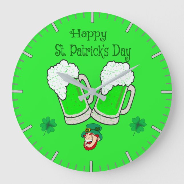 Happy St. Patrick's Day Große Wanduhr (Vorderseite)