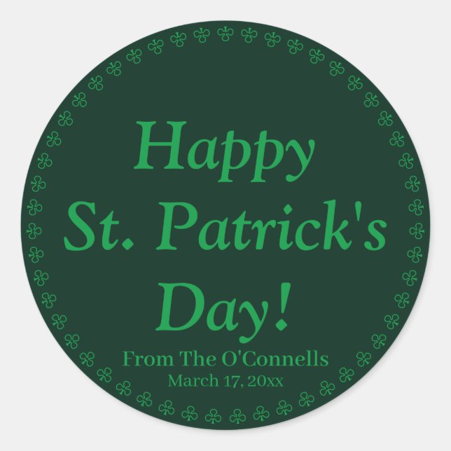 Happy St. Patrick's Day grüne Klee Grenze Brauch Runder Aufkleber (Vorderseite)