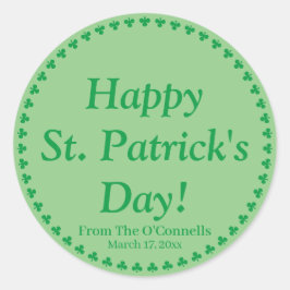 Happy St. Patrick's Day grüne Klee personalisiert Runder Aufkleber