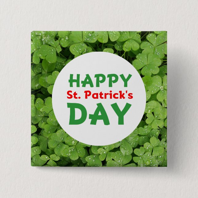 Happy St.Patrick's Day grüne Kleeblatt Knopf Button (Vorderseite)