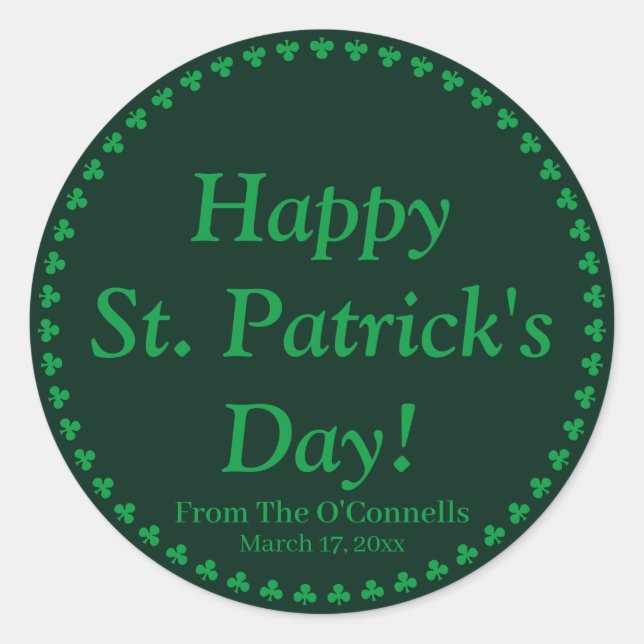 Happy St. Patrick's Day grüner Klee Zolltex Runder Aufkleber (Vorderseite)