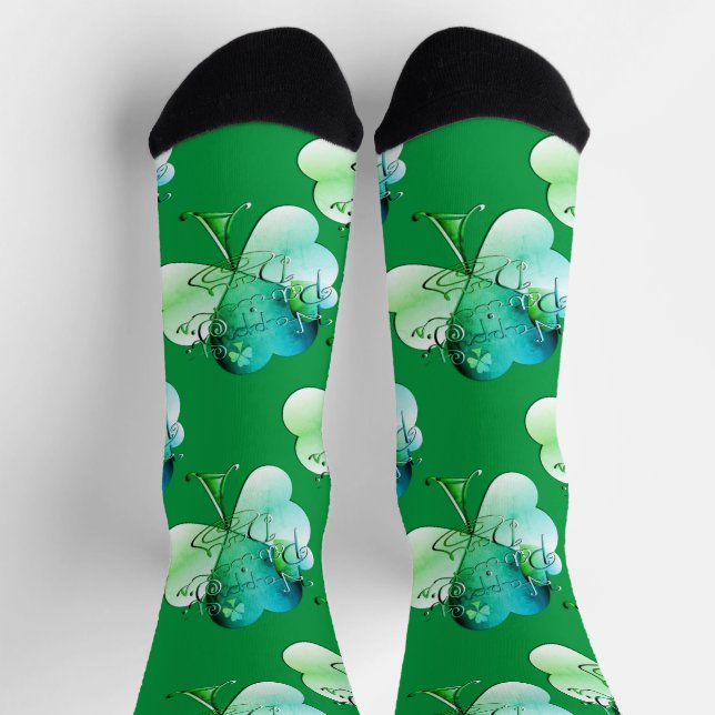 "Happy St. Patrick's Day" Hand-writte w/Shamrocks Socken (Oben)