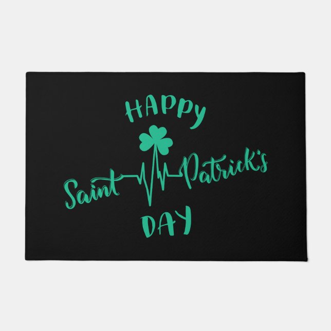 Happy St Patricks Day Heartbeat Puls Kleeblatt Fußmatte (Vorderseite)