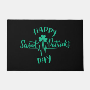 Happy St Patricks Day Heartbeat Puls Kleeblatt Fußmatte