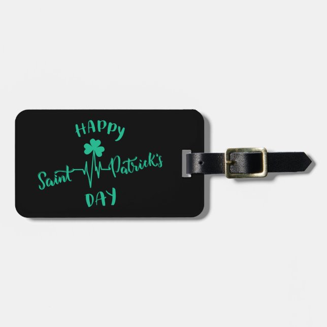 Happy St Patricks Day Heartbeat Puls Kleeblatt Gepäckanhänger (Vorderseite horizontal)