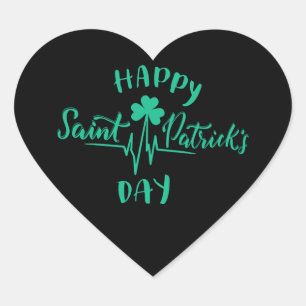 Happy St Patricks Day Heartbeat Puls Kleeblatt Herz-Aufkleber