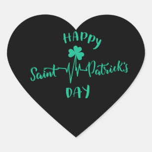 Happy St Patricks Day Heartbeat Puls Kleeblatt Herz-Aufkleber