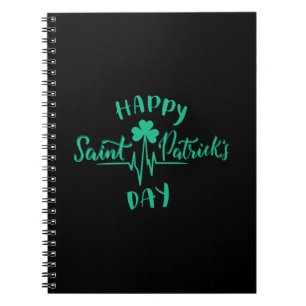 Happy St Patricks Day Heartbeat Puls Kleeblatt Notizblock