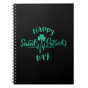 Happy St Patricks Day Heartbeat Puls Kleeblatt Notizblock