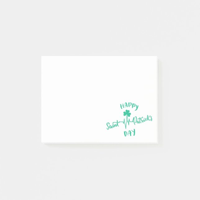 Happy St Patricks Day Heartbeat Puls Kleeblatt Post-it Klebezettel (Vorderseite)